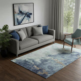 5' X 8' Pale Aqua And Taupe Abstract Washable Area Rug With UV Protection