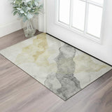 3' X 5' Beige And Gray Abstract Washable Area Rug With UV Protection