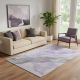 5' X 8' Lavender And Gray Abstract Washable Area Rug With UV Protection
