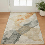 3' X 5' Orange And Gray Abstract Washable Area Rug With UV Protection