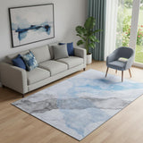 5' X 8' Sky Blue And Gray Abstract Washable Area Rug With UV Protection