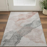 3' X 5' Salmon And Gray Abstract Washable Area Rug With UV Protection