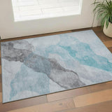 3' X 5' Teal And Gray Abstract Washable Area Rug With UV Protection
