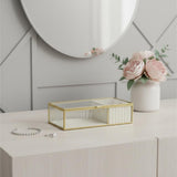 10" Gold Glass Two Section Jewelry Box With Metal Accents