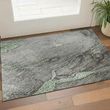 3' X 5' Green And Gray Abstract Washable Area Rug With UV Protection