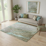 5' X 8' Teal And Brown Abstract Washable Area Rug With UV Protection