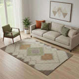 5' X 8' Brown And Copper Geometric Washable Area Rug With UV Protection