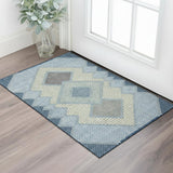 3' X 5' Denim Blue And Gray Geometric Washable Area Rug With UV Protection
