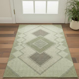 3' X 5' Green And Gray Geometric Washable Area Rug With UV Protection