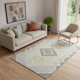 5' X 8' Pewter And Copper Geometric Washable Area Rug With UV Protection