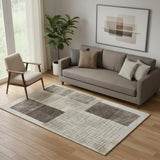 5' X 8' Brown And Taupe Geometric Washable Area Rug With UV Protection