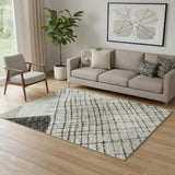 5' X 8' Ivory And Gray Geometric Washable Area Rug With UV Protection