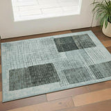 3' X 5' Teal And Gray Geometric Washable Area Rug With UV Protection