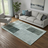 5' X 8' Teal And Gray Geometric Washable Area Rug With UV Protection