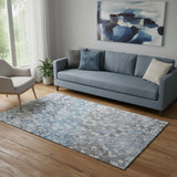 5' X 8' Blue And Gray Abstract Washable Area Rug With UV Protection