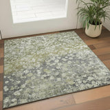 3' X 5' Olive Green And Gray Abstract Washable Area Rug With UV Protection