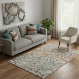 5' X 8' Light Taupe And Brown Abstract Washable Area Rug With UV Protection