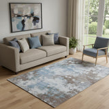 5' X 8' Brown And Blue Abstract Washable Area Rug With UV Protection