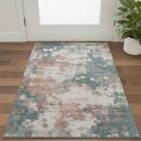 3' X 5' Coral And Teal Abstract Washable Area Rug With UV Protection