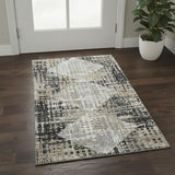 3' X 5' Black And Gray Geometric Washable Area Rug With UV Protection
