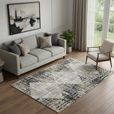 5' X 8' Black And Gray Geometric Washable Area Rug With UV Protection