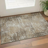 3' X 5' Brown And Beige Geometric Washable Area Rug With UV Protection