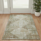 3' X 5' Fern Green And Beige Geometric Washable Area Rug With UV Protection