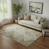 5' X 8' Fern Green And Beige Geometric Washable Area Rug With UV Protection