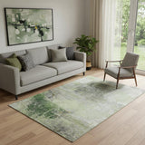 5' X 8' Sage And Ivory Abstract Washable Area Rug With UV Protection