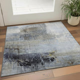3' X 5' Sky Blue And Gray Abstract Washable Area Rug With UV Protection