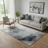5' X 8' Sky Blue And Gray Abstract Washable Area Rug With UV Protection