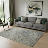 5' X 8' Fern Green And Gray Abstract Washable Area Rug With UV Protection