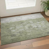 3' X 5' Fern Green And Silver Abstract Washable Area Rug With UV Protection