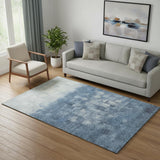 5' X 8' Navy Blue And Ivory Abstract Washable Area Rug With UV Protection