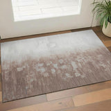 3' X 5' Rust And Silver Abstract Washable Area Rug With UV Protection