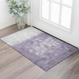 3' X 5' Purple And Ivory Abstract Washable Area Rug With UV Protection