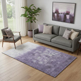 5' X 8' Purple And Ivory Abstract Washable Area Rug With UV Protection
