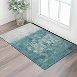 3' X 5' Teal And Ivory Abstract Washable Area Rug With UV Protection