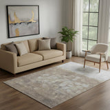 5' X 8' Taupe And Ivory Abstract Washable Area Rug With UV Protection
