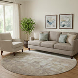8' Taupe And Ivory Abstract Washable Round Rug With UV Protection