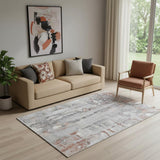 5' X 8' Copper And Gray Abstract Washable Area Rug With UV Protection