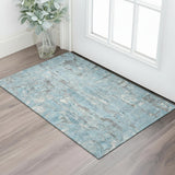 3' X 5' Denim Blue And Gray Abstract Washable Area Rug With UV Protection