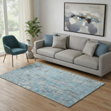 5' X 8' Denim Blue And Gray Abstract Washable Area Rug With UV Protection