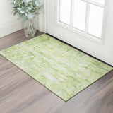 3' X 5' Lime Green And Ivory Abstract Washable Area Rug With UV Protection
