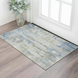3' X 5' Sky Blue And Gray Abstract Washable Area Rug With UV Protection
