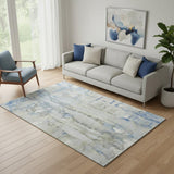 5' X 8' Sky Blue And Gray Abstract Washable Area Rug With UV Protection