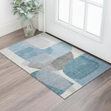 3' X 5' Denim Blue And Gray Abstract Washable Area Rug With UV Protection
