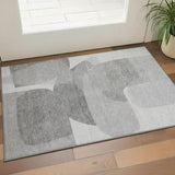 3' X 5' Linen And Gray Abstract Washable Area Rug With UV Protection