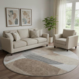 8' Coffee And Gray Abstract Washable Round Rug With UV Protection