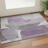 3' X 5' Purple And Charcoal Abstract Washable Area Rug With UV Protection